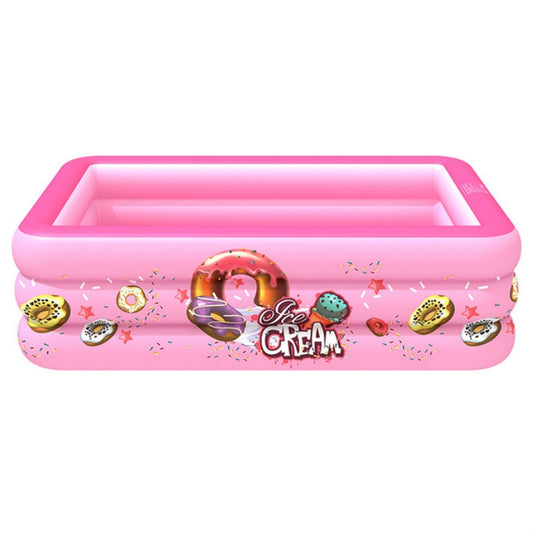 Pink inflatable square kids pool with centered Ice Cream logo and raised edges