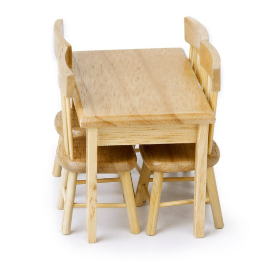 5 PCS / Set 1:12 Mini Dollhouse Furniture Wooden Dining Table Chair Set Pocket Toy