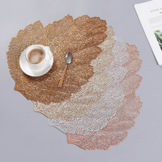 Leaf PVC Heat Resistant Placemat Drink Glass Coaster, Size: 37x47cm