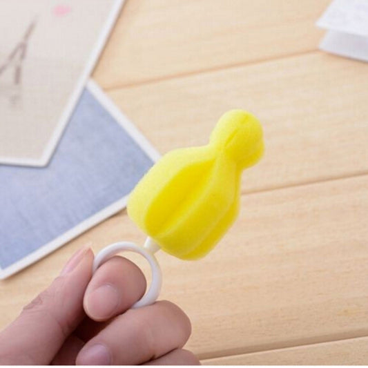 5 PCS 360 Degree Rotating Sponge yellow Baby Nipple Brush Babies Teat Cleaning Feeding Bottle Brushes Infant Pacifier Cleaner, Bottle Brushes
