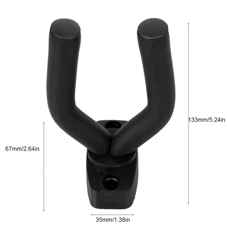 Black guitar wall hook with dimensions shown: 67mm wide and 133mm tall