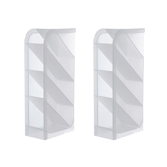 2-pack 4-grid desktop pen organizers with white diagonal insert, clear plastic storage