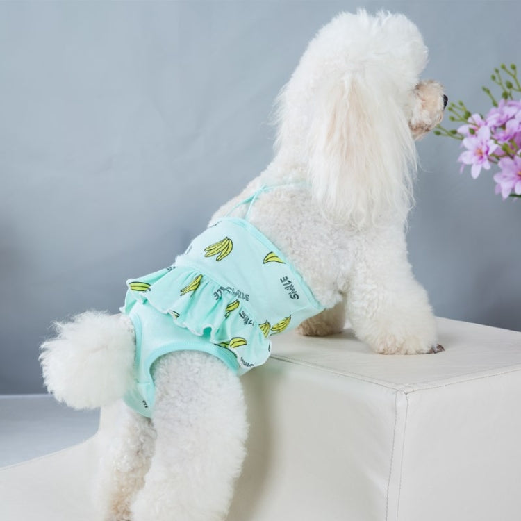 Teal banana-printed dog physiological pants with ruffled leg openings