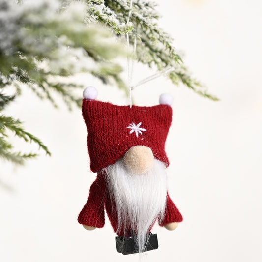 Christmas Decorations Double Ball Cap Forest Old Man Knitted Pendant Faceless Doll Ornaments, Red, Pink, Brown, Dark Green, Gray, White