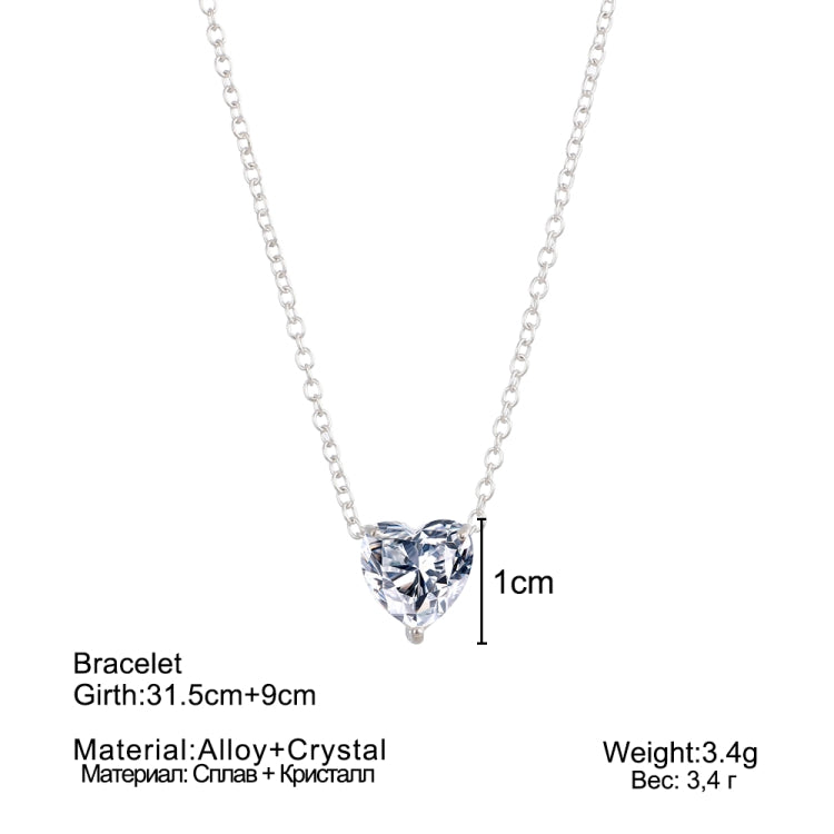 Silver-tone heart crystal pendant necklace with 1 cm heart size shown