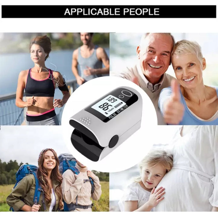 Finger pulse oximeter with LCD display and teal side grips