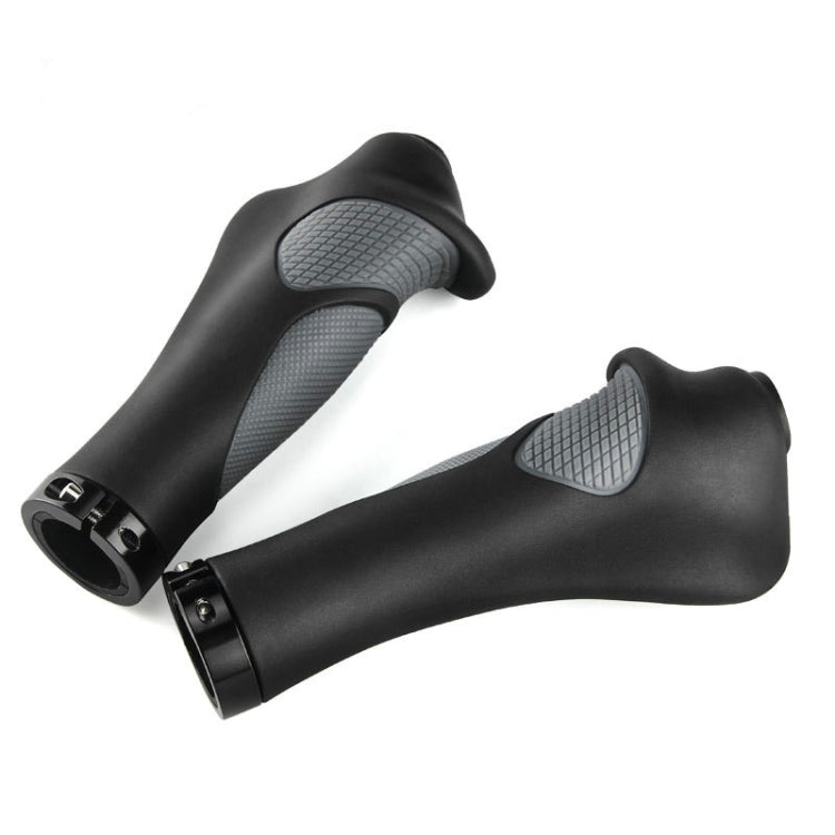 Black rubber bullhorn bicycle handlebar grips with textured pads and open end clamps