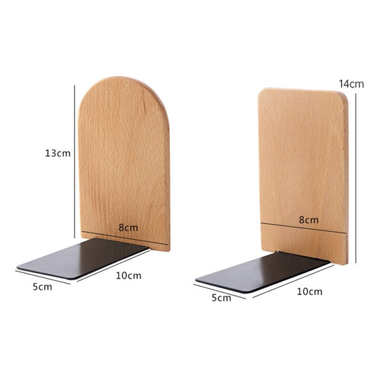 Wood bookend with anti-skid metal base plate, 'Nature' engraving; dimensions shown