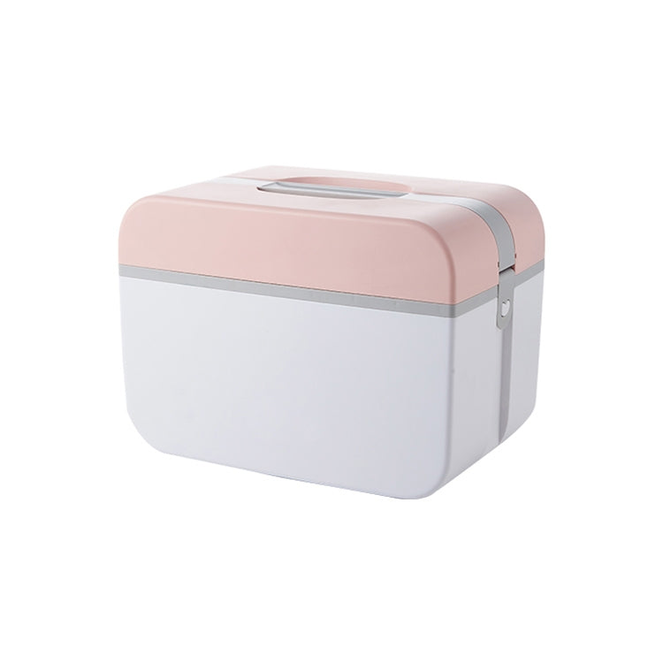 Pink and white double-layer medicine storage box with dustproof top and side latch