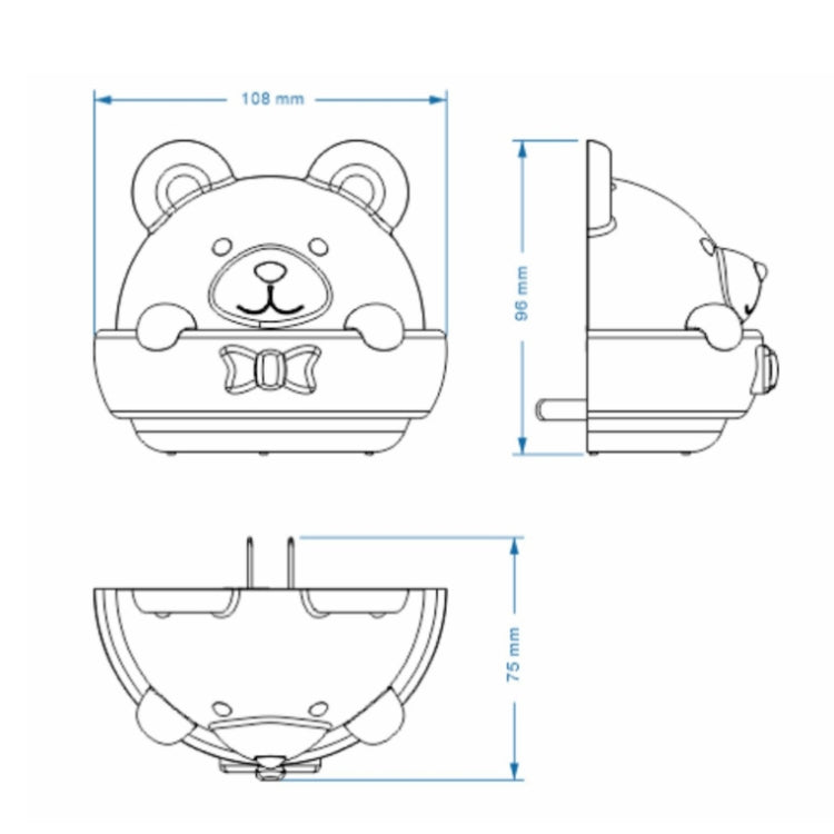 Bear night light wall lamp dimension diagram with front and side views