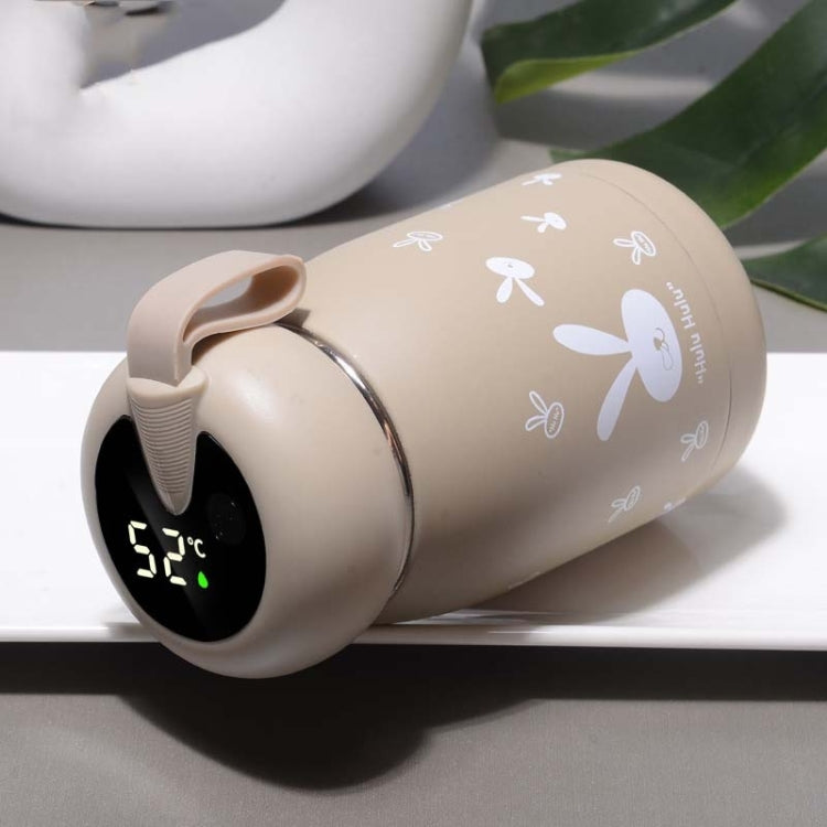 Beige temperature-sensing thermos mug with digital screen, rabbit and butterfly prints