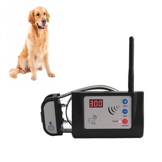 Black wireless pet fence receiver collar with antenna and digital control screen
