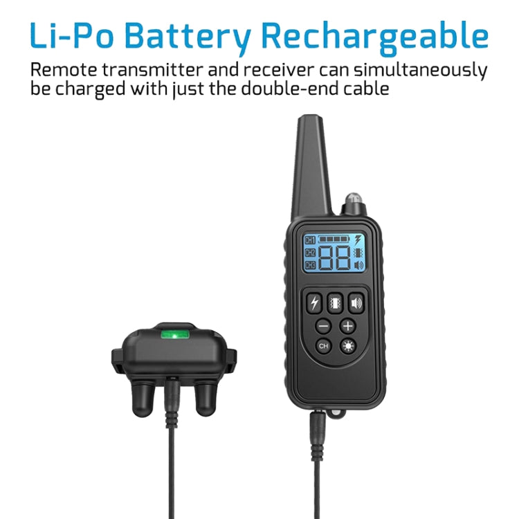Black rechargeable remote collar set with handheld transmitter, receiver, and charging cable