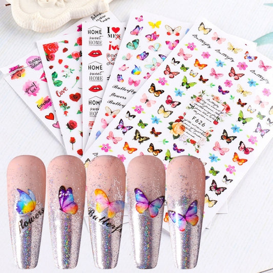 10pcs 3D Adhesive Butterfly Retro Rose Color Nail Art Sticker