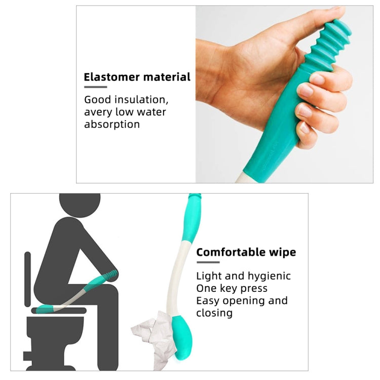 Teal and white elastomer toilet auxiliary tool with comfortable wipe attachment