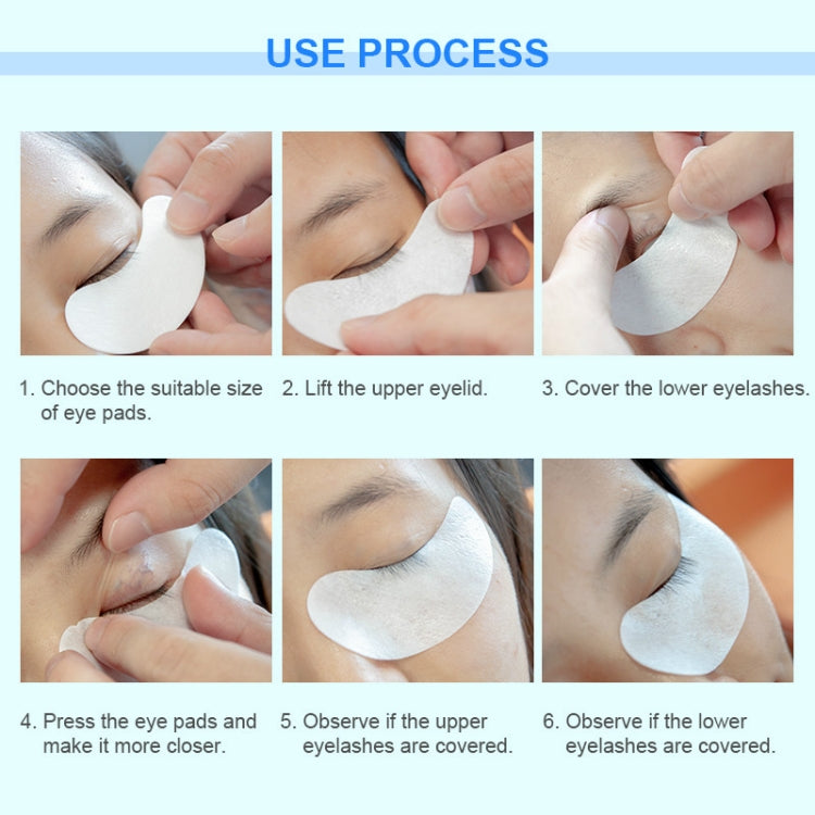 Set of under-eye patch pads shown during eyelash extension prep on eyes