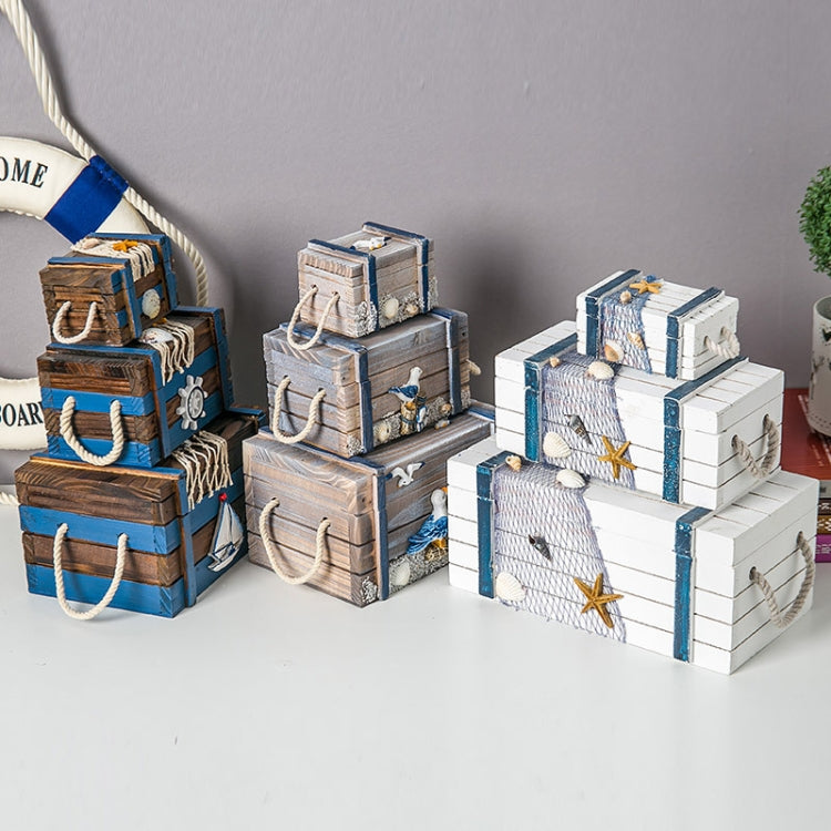 3-piece wooden jewelry storage box set in multiple colors with rope handles and nautical decor
