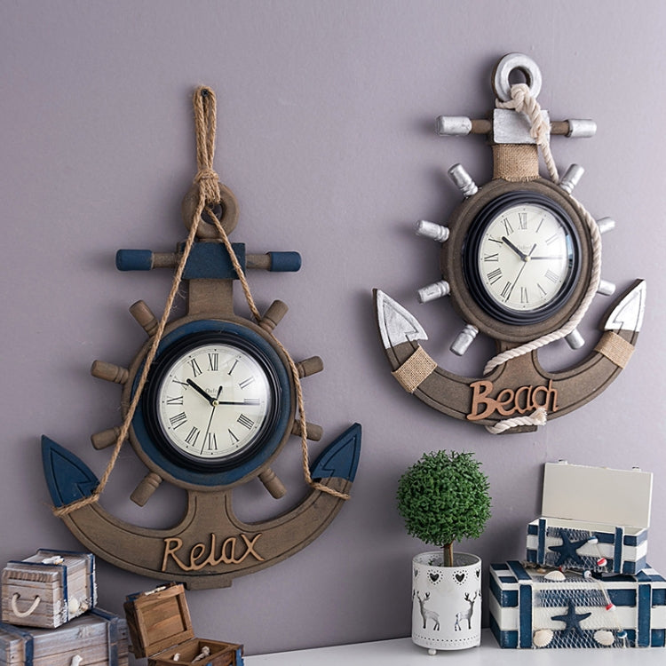 Pair of anchor wall clocks: blue Relax and silver Beach designs