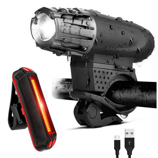 USB rechargeable bike front and rear warning light set with bright white and red LEDs