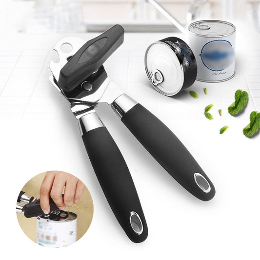 Manual Stainless Steel Multi-Function Powerful Can Knife Can Opener Kitchen Can Opener Tool, Black + Silver