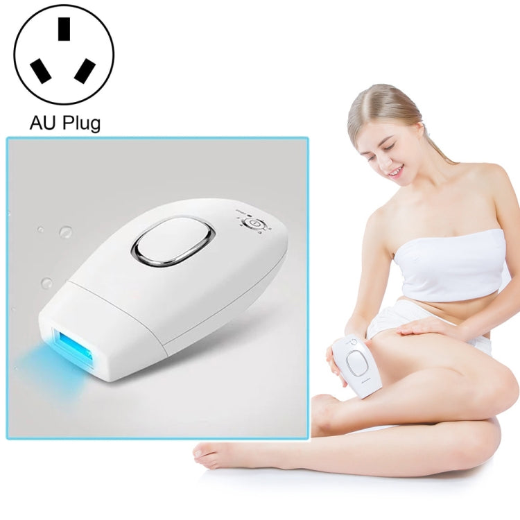 White IPL hair removal device with AU plug, shown with treatment on skin