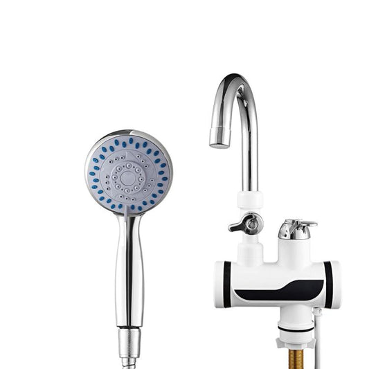 Dynamic Digital Display Instant Heating Electric Hot Water Faucet Kitchen&Domestic Hot&Cold Water Heater EU Plug, With Shower Head, Large Elbow, Universal Tube