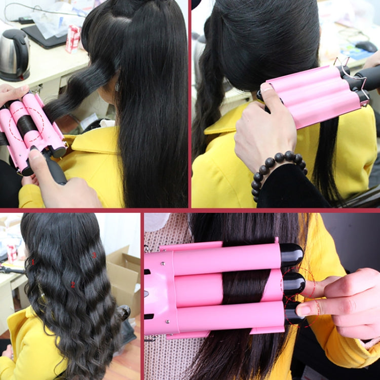 Pink 3-barrel ceramic hair curler for big wave perm styling