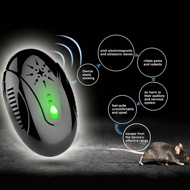 Black ultrasonic mosquito repellent device with green LED glow and wave effect