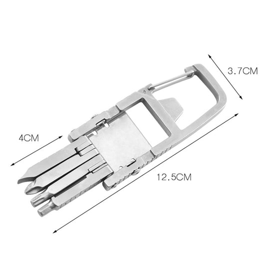 Stainless steel foldable multi-tool with open gripper and stacked tools, compact