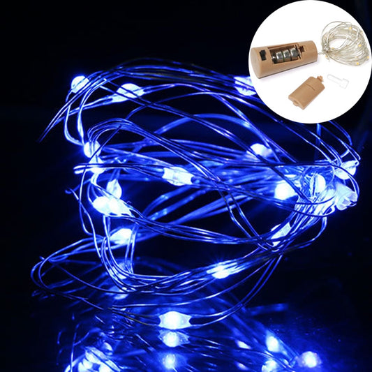 Blue LED wine bottle cork string lights with clear wire loop and cork adapters