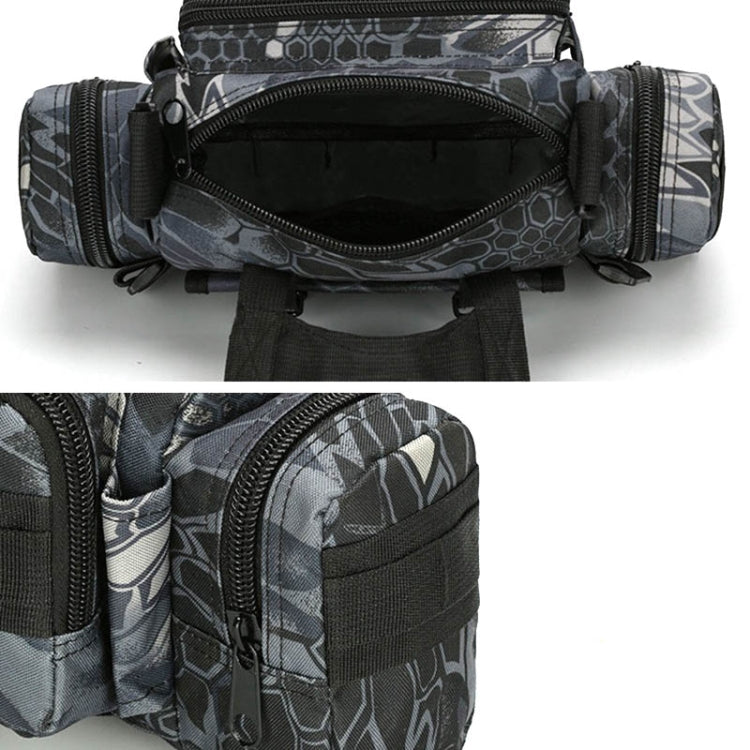 Waterproof waist bag front view with dual zip pockets and adjustable side straps
