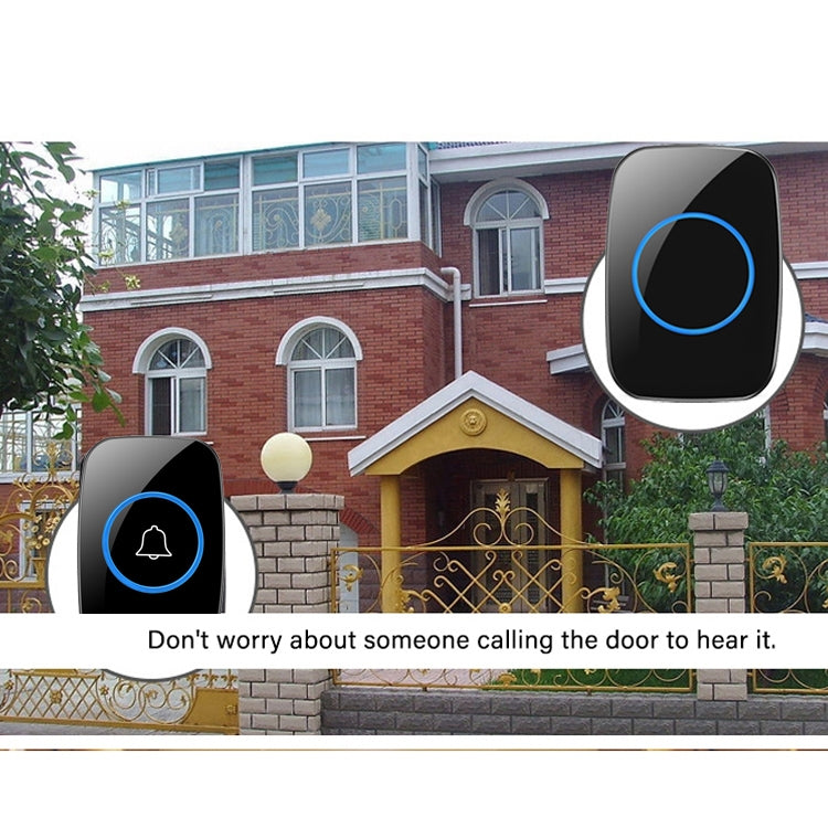 Wireless LED doorbell mounted outdoors with blue ring and bell icon