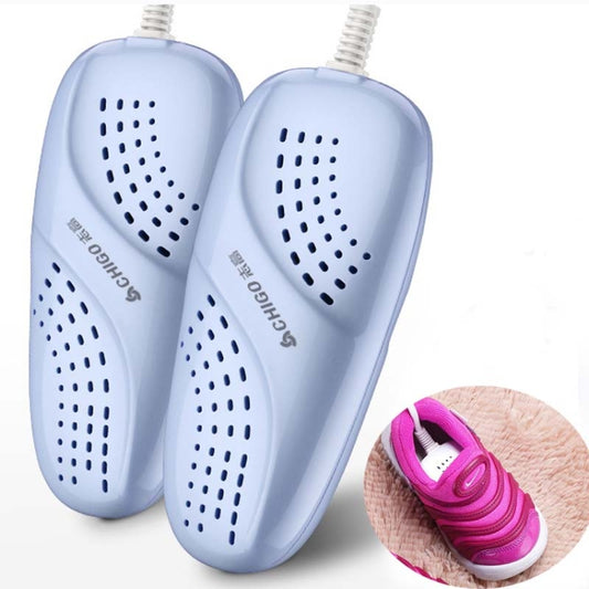 Children shoe dryer, blue pair with perforated vents and power cords