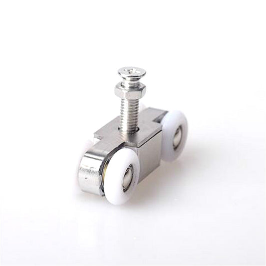 Stainless steel sliding door hanging pulley with two white nylon rollers and bolts