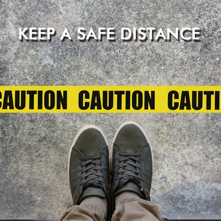 Floor warning tape with “KEEP A SAFE DISTANCE” and black yellow “CAUTION” strip
