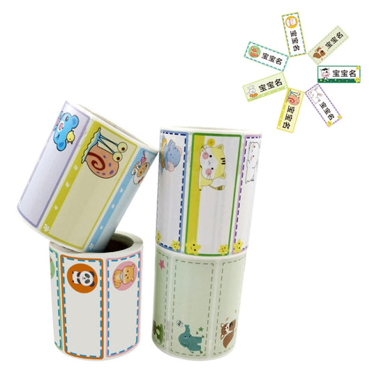 Kids name sticker labels roll with animal designs and matching label sheets