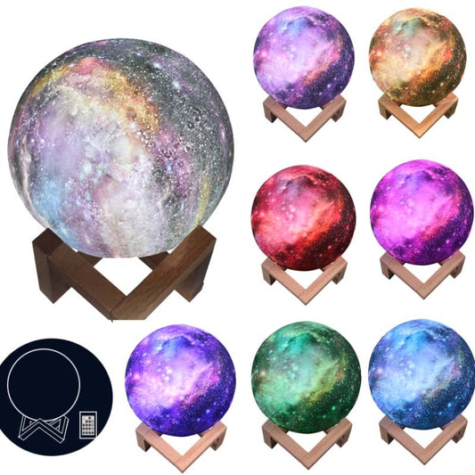 Starry moon table lamp assortment with purple, green, blue, and pink painted globes