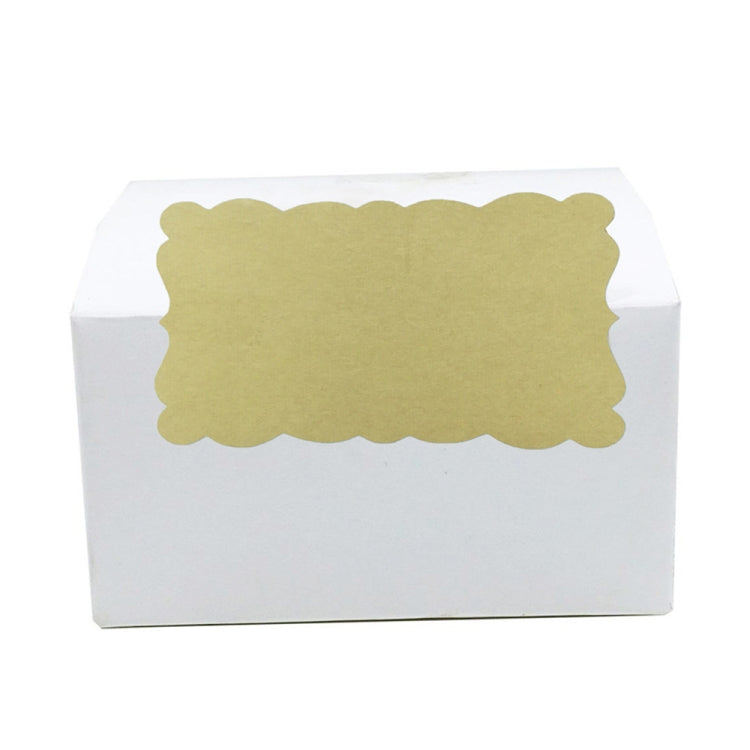 Beige scalloped label sticker on a white gift box front