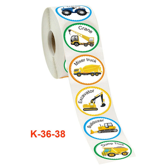 Kids transport reward sticker roll strip with crane, excavator, and bulldozer icons