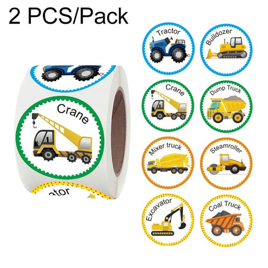 Kids transport reward sticker roll with crane, tractor, and dumper truck icons