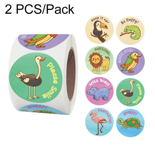 Animal reward sticker set: roll and loose round stickers with cartoon birds and pets