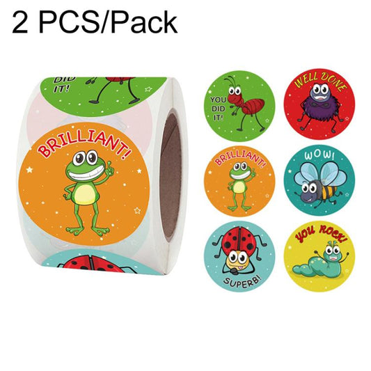 Children reward sticker labels roll with colorful cartoon bug character circles