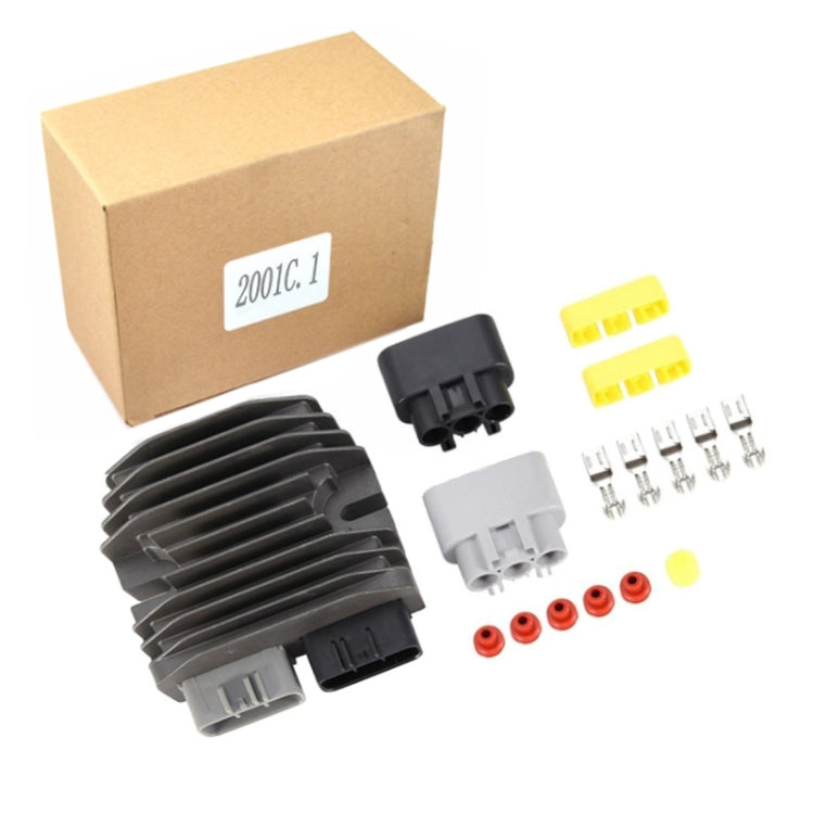 Motorcycle rectifier/regulator kit with heat sink, connectors, mounting hardware, and parts box