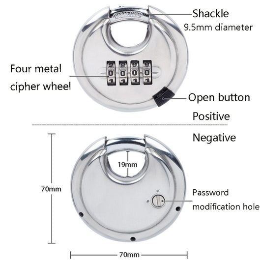 Stainless Steel Password Padlock 304 Waterproof And Rust-Proof Outdoor Courtyard Door Cabinet Lock Round Cake Lock, Password Padlock Round Cake Lock