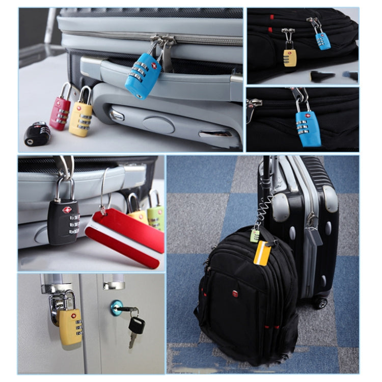 TSA luggage zipper code lock clipped to suitcase zippers on a travel bag