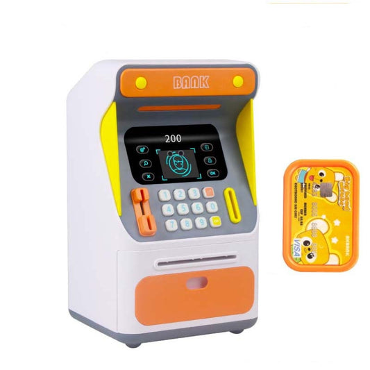 Simulation Face Recognition ATM Cash Deposit Box Simulation Password Automatic Rolling Money Safe Deposit Box, Orange (Battery Version), Blue (Battery Version), Orange (Charging Version), Blue (Charging Version)