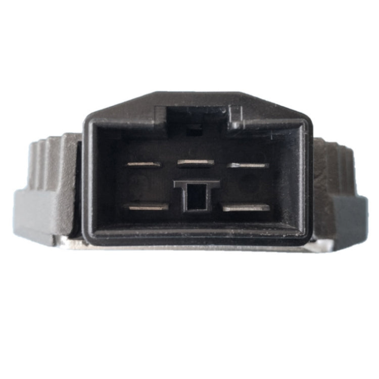 Motorcycle rectifier regulator with front multi-pin plug and metal casing
