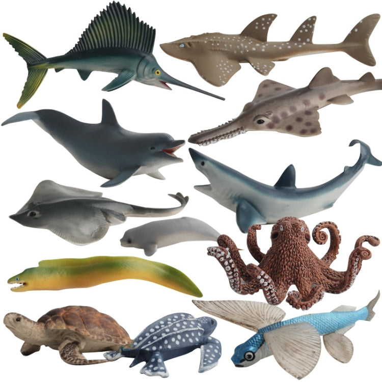 Assorted marine animal model ornaments set with multiple fish, turtle, eel, and octopus