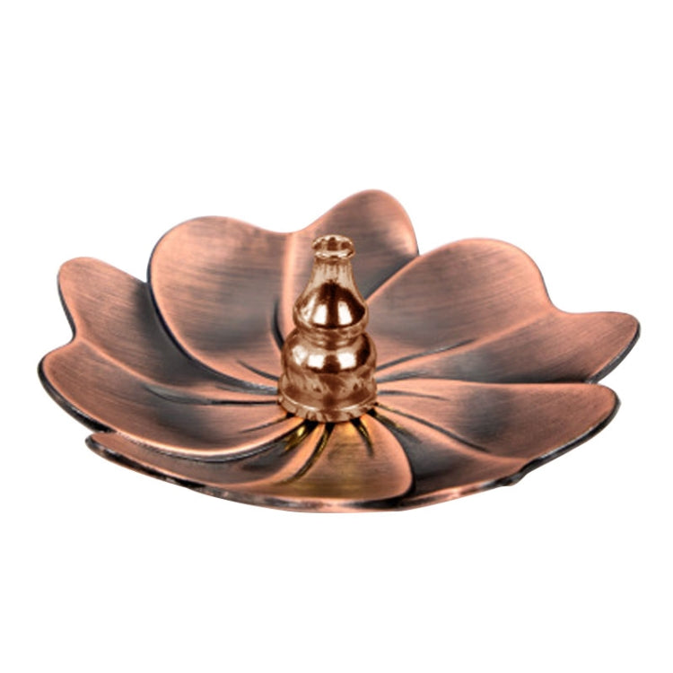 Flower-shaped copper incense burner with central finial and petal tray