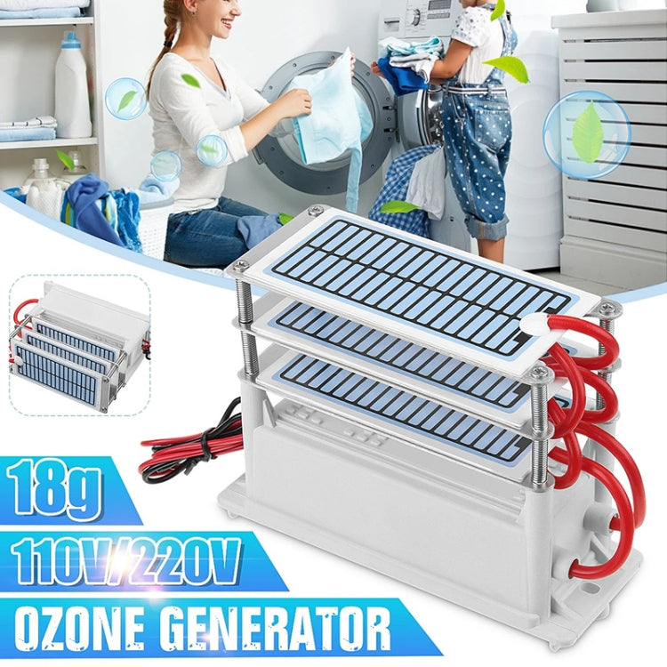 Ozone generator air purifier in use in a laundry room, with blue electrode grids and red cables.